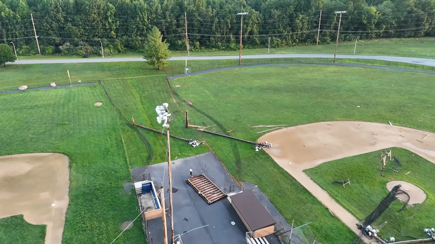 Fencing at a little league baseball field ripped apart.