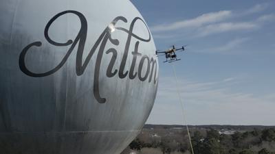 Milton water tower drone cleaning