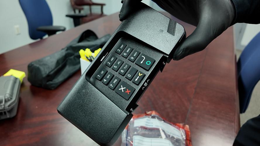 Front of the skimming device found at El Mercado Market in Georgetown