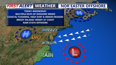 Image shows weather setup through midweek.
