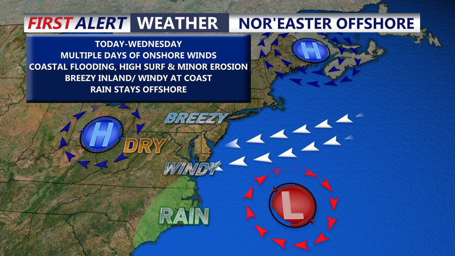 Image shows weather setup through midweek.