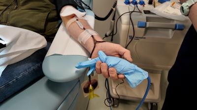 Man donating blood at Blood Bank of Delmarva in Dagsboro