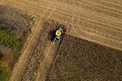 Tractor on crops