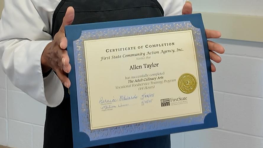 Allen Taylor's certificate he received after graduating from SCI's culinary program
