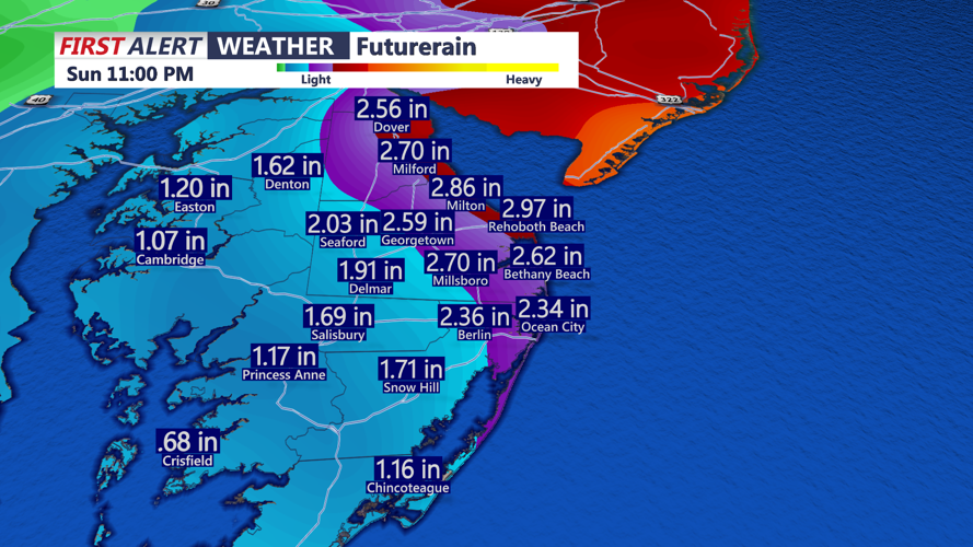 Graphic shows expected rainfall through Sunday.