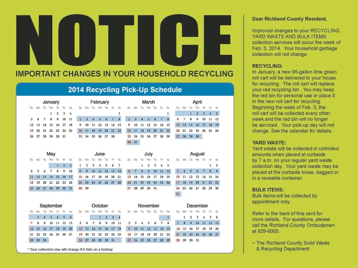 Richland County Recycling Schedule 2022 Richland County To Deliver New, Larger Recyling Bins | Archive |  Coladaily.com