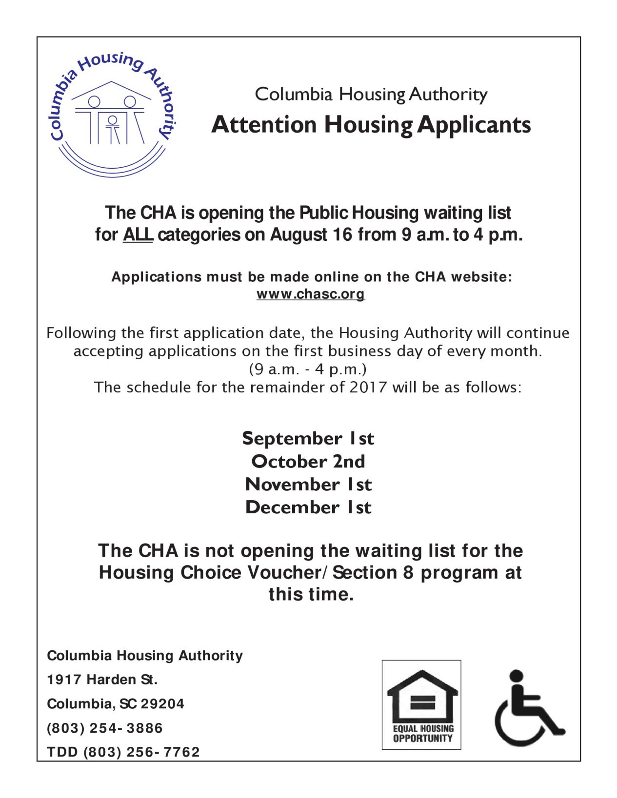 Columbia Housing Authority to open public housing application