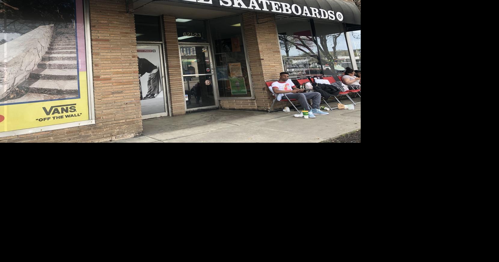 Eager customers camp outside of Bluetile for sneaker release