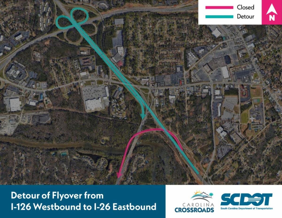 SCDOT to conduct nighttime detour of I-126 Westbound ramp to