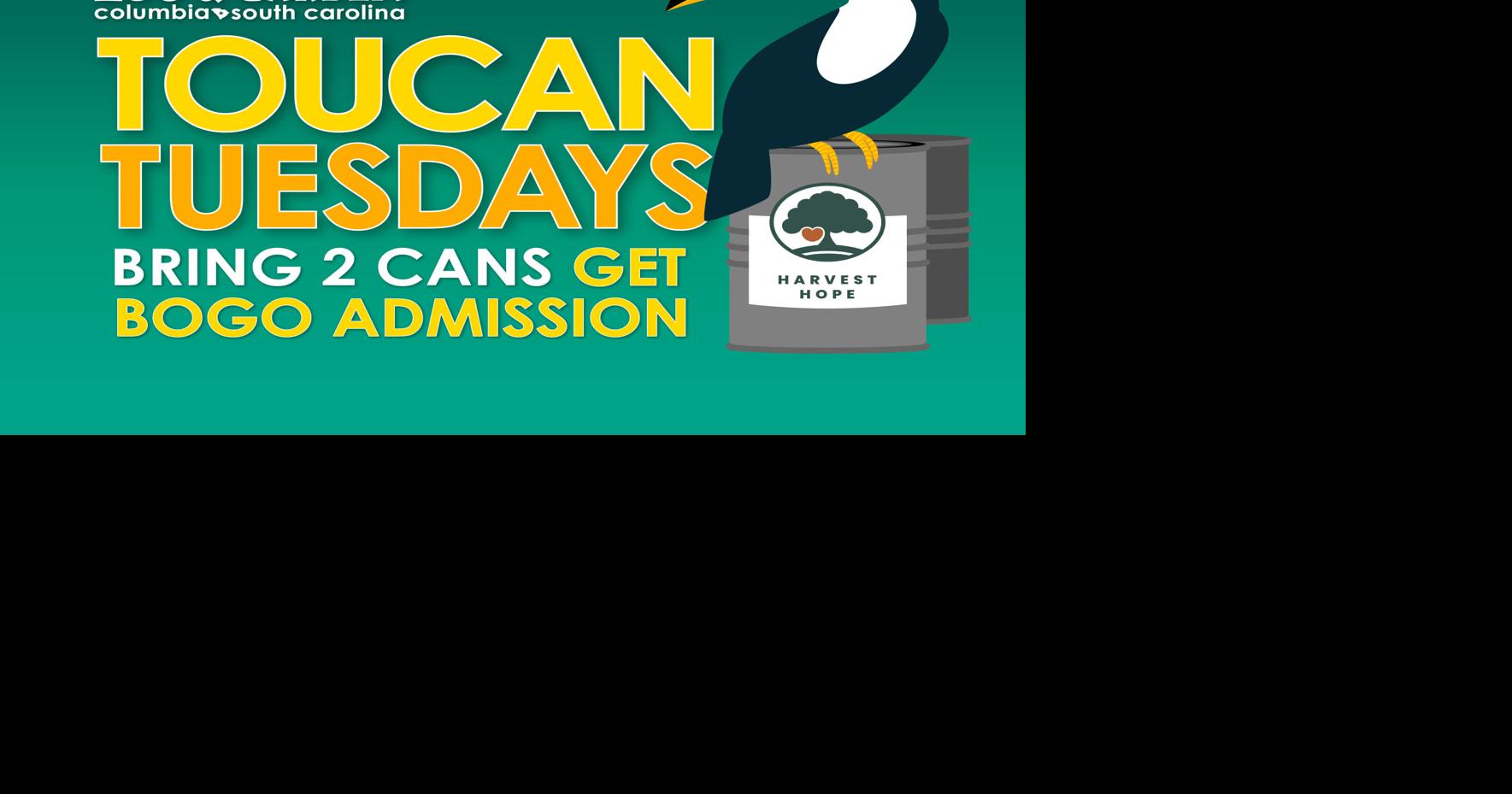 Toucan Tuesdays at Riverbanks Zoo buyone getone admission ends Aug. 8