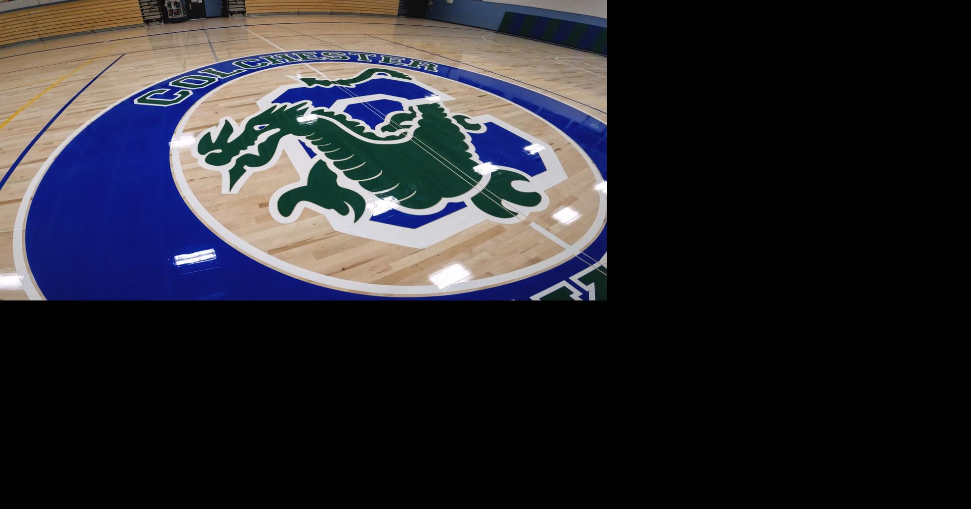 New gym floor with shock absorption installed at Colchester High School by 1976 alumni