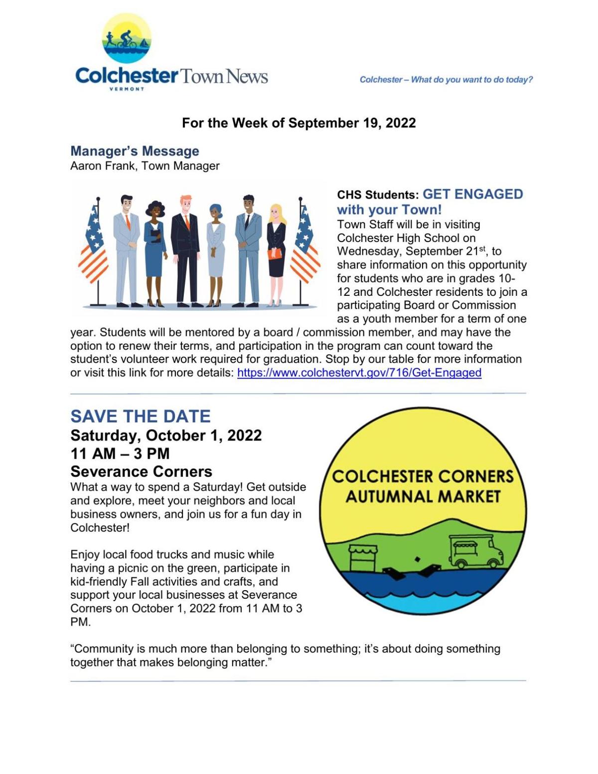 September 19, 2022 Colchester Newsletter