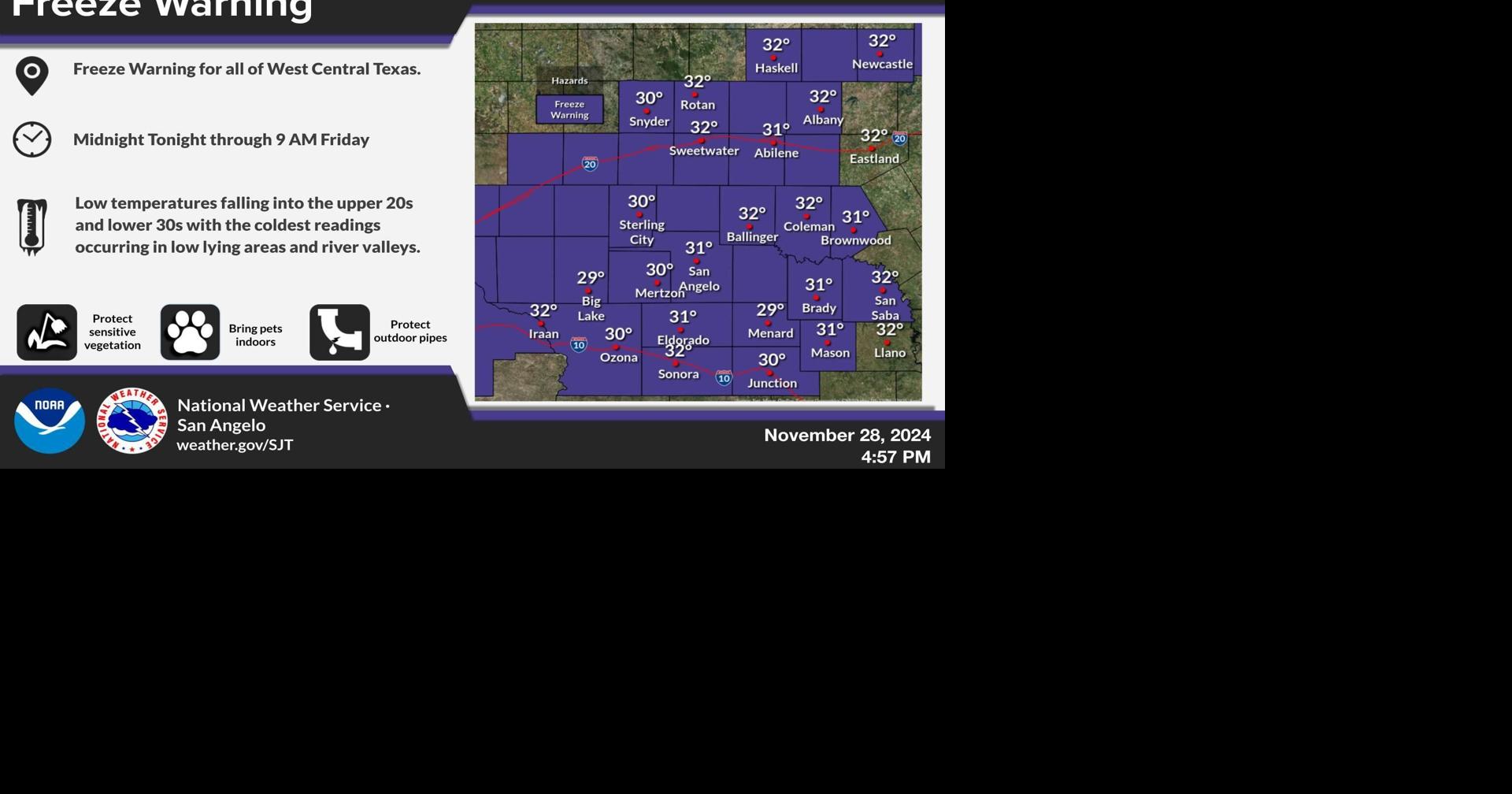 Freeze Warning for all of West Central Texas Midnight Tonight through 9 ...