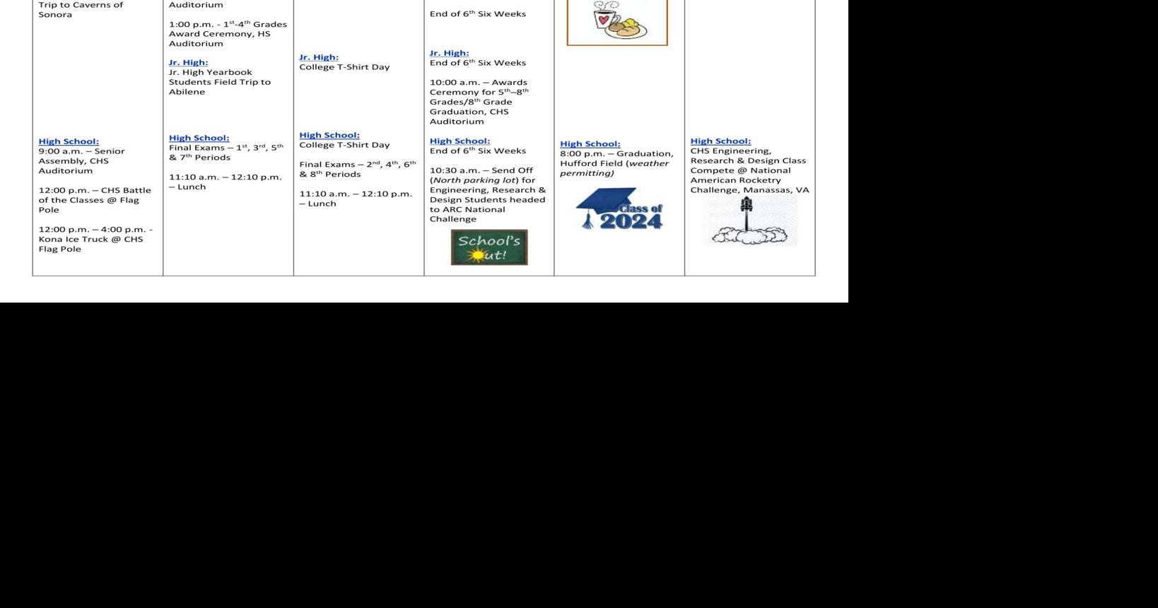 Coleman ISD Calendar for LAST WEEK OF SCHOOL News colemantoday com