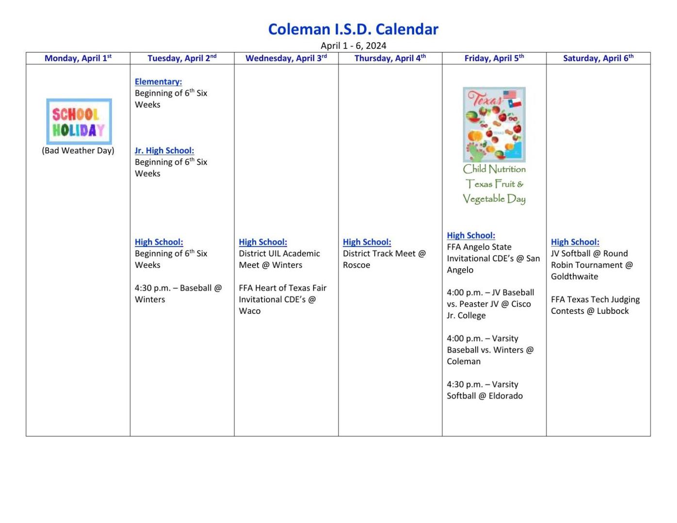 CISD Calendar for This Week News
