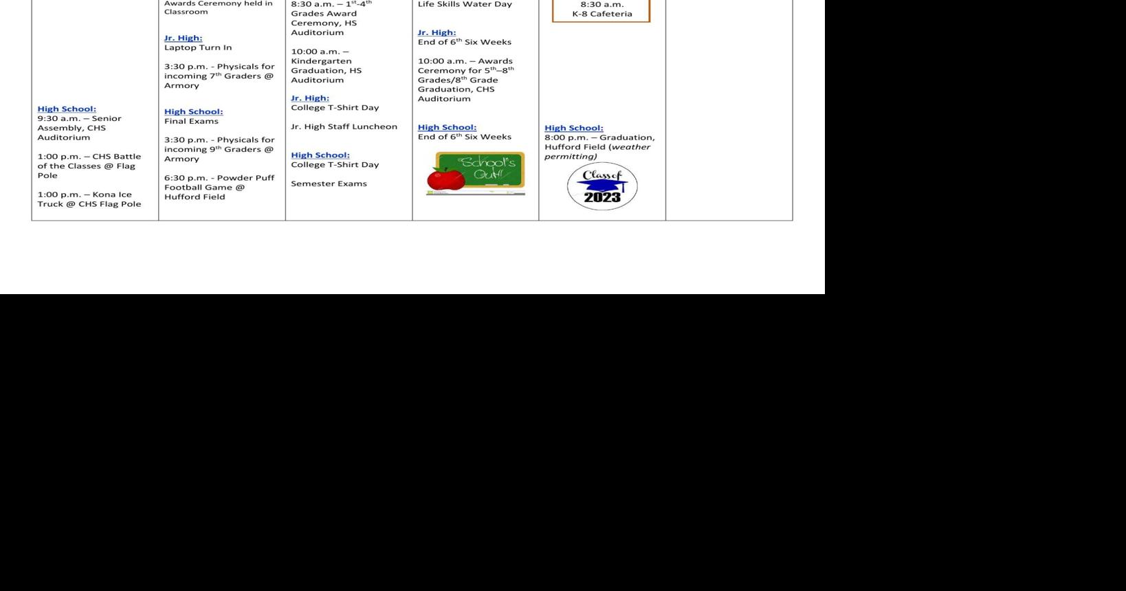 Coleman ISD School Calendar Week of May 22 News