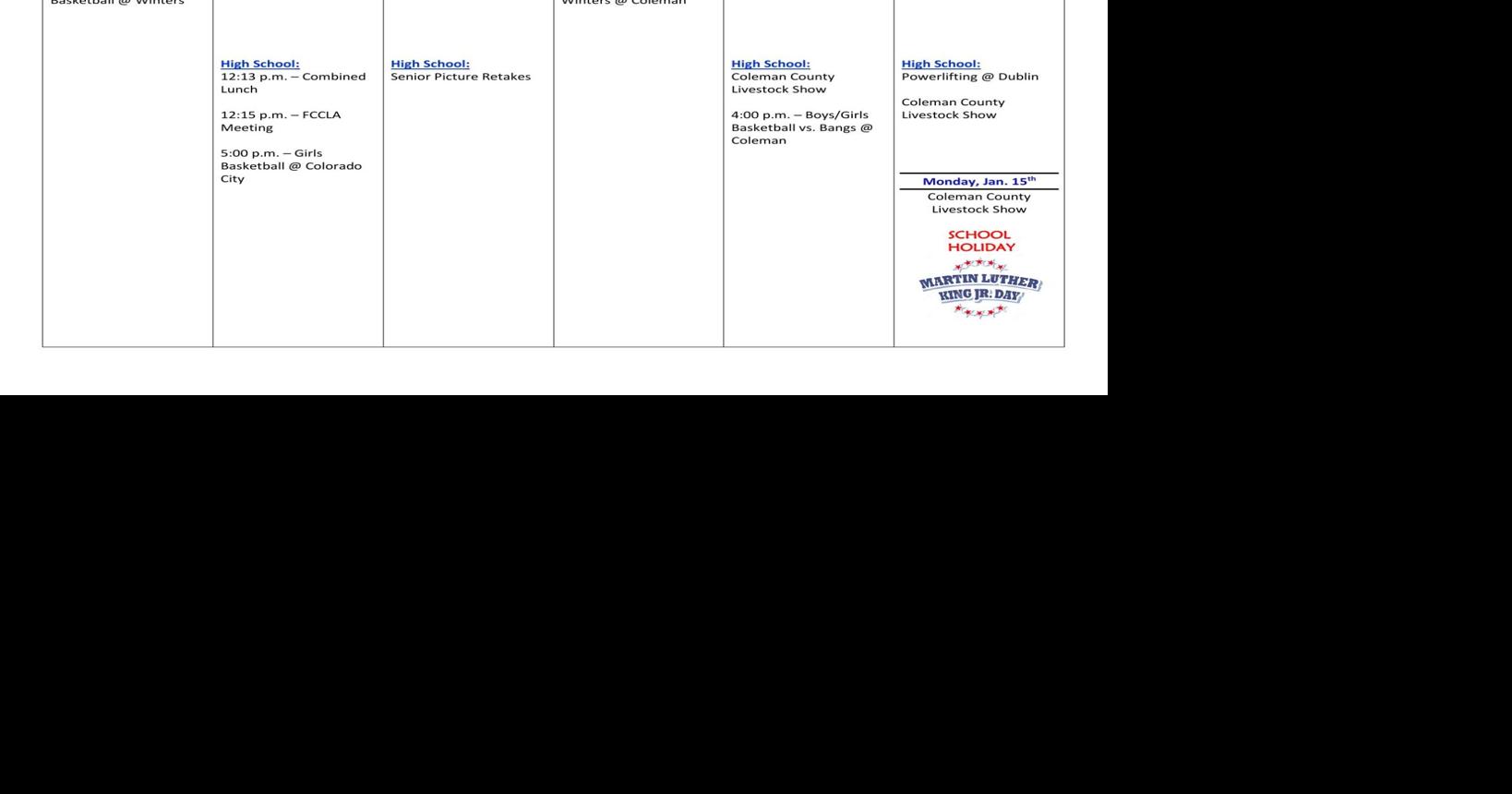 Coleman ISD Calendar for This Week News