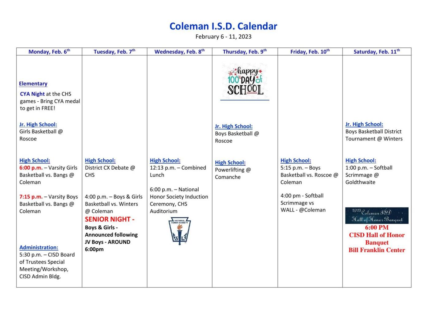 Updated Cisd Calendar For This Week News Colemantoday Updated Cisd Calendar For This Week News Colemantoday