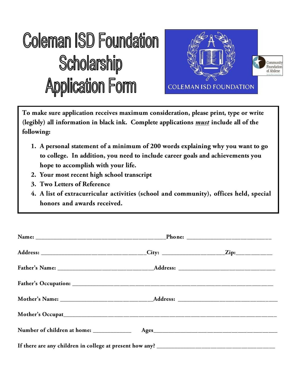 2023 Scholarship Application Form Printable Forms Free Online