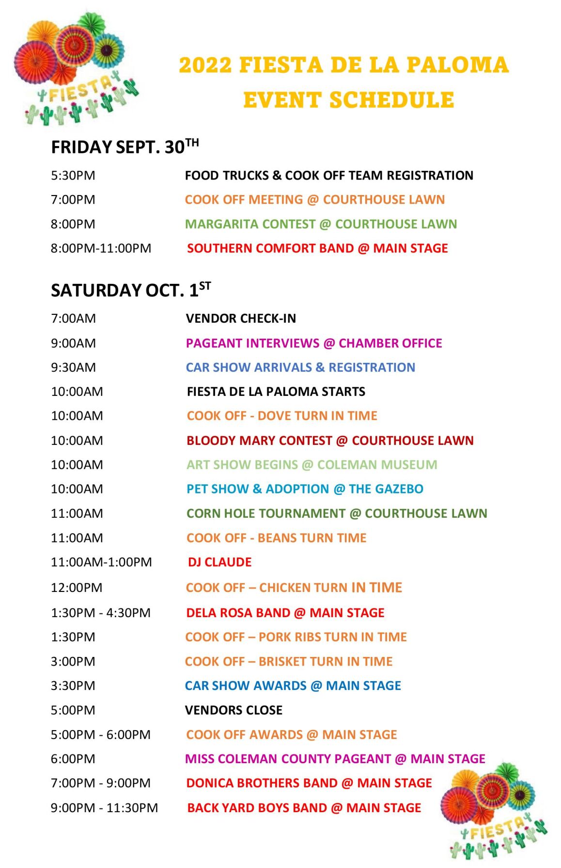 FIESTA SCHEDULE OF EVENTS