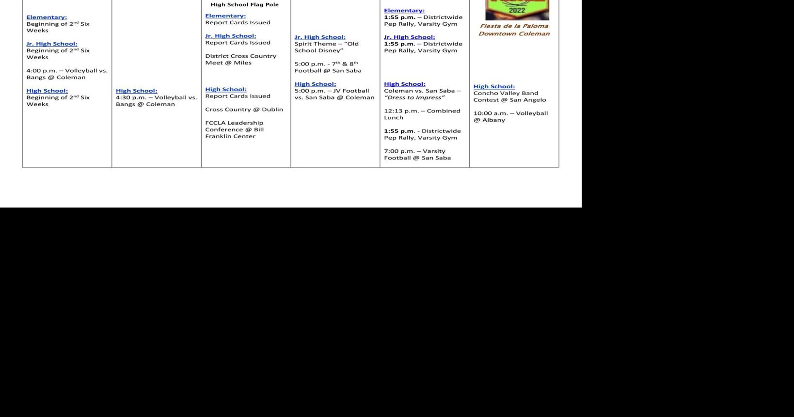 Coleman ISD Calendar for This Week News