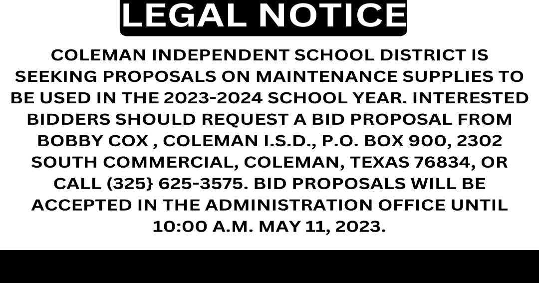 LEGAL NOTICE COLEMAN ISD News