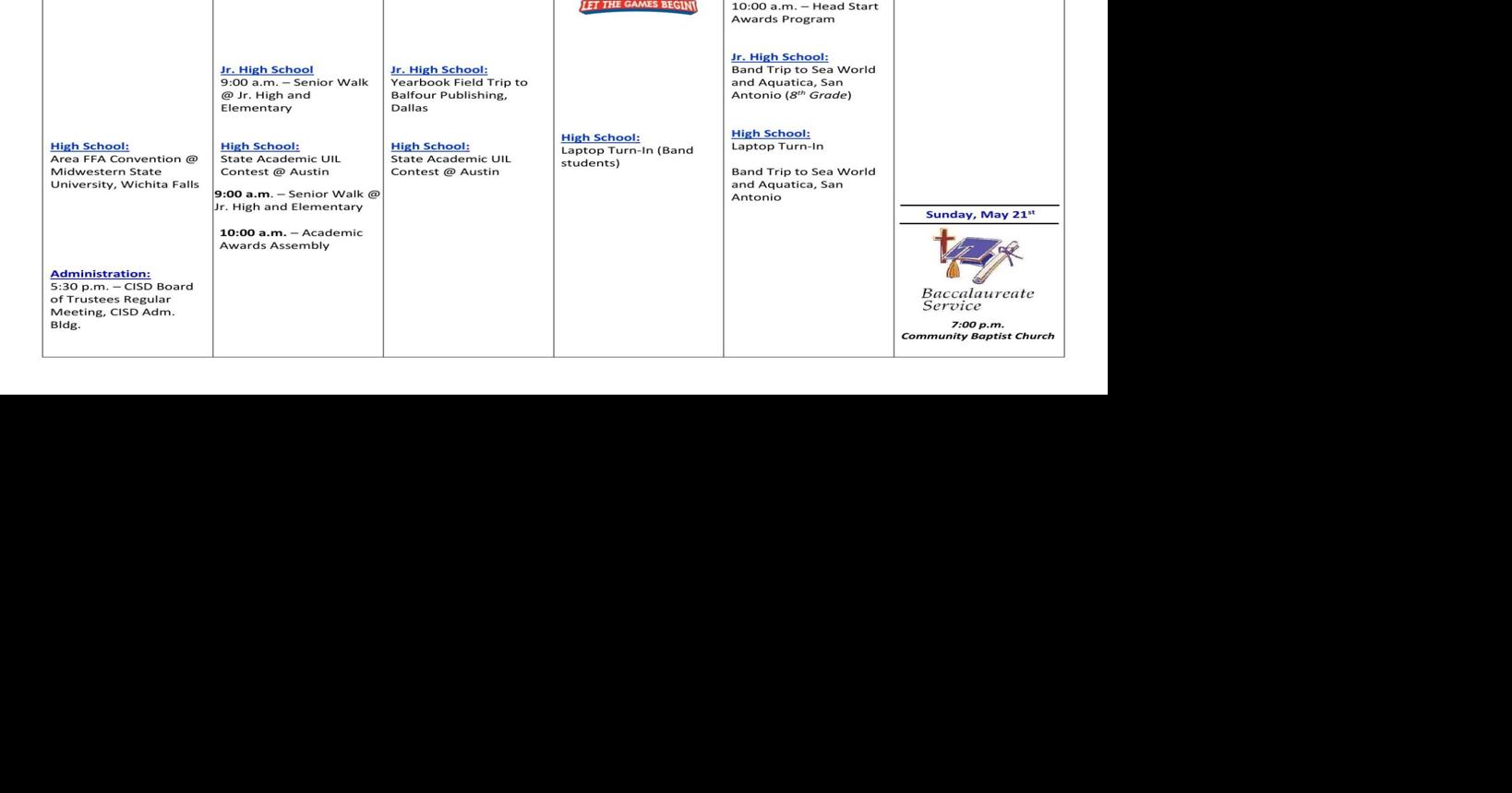 Coleman ISD Calendar for the Week of May 15 2023 News colemantoday com
