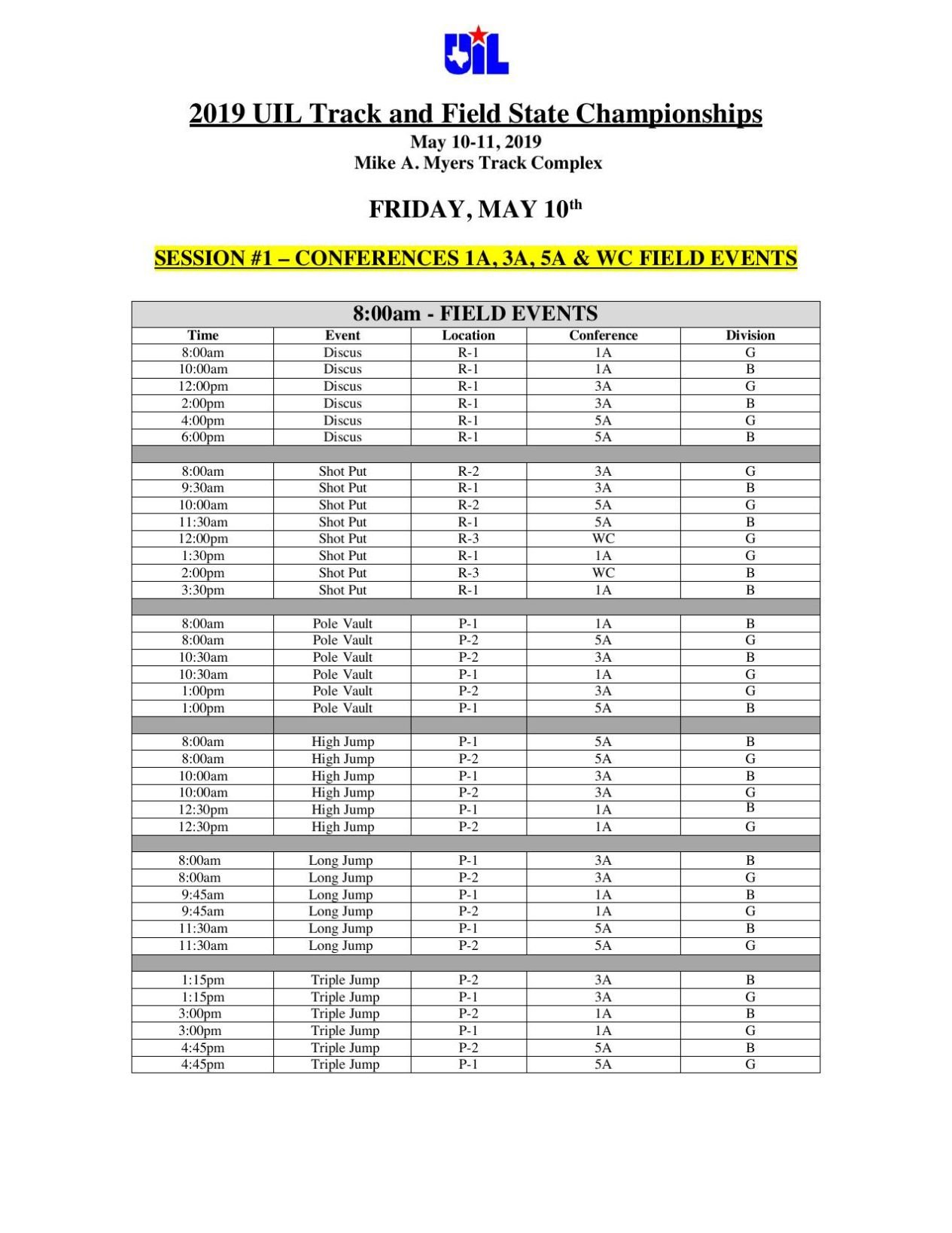 2024 Uil State Track Meet Schedule Milka Suzanna