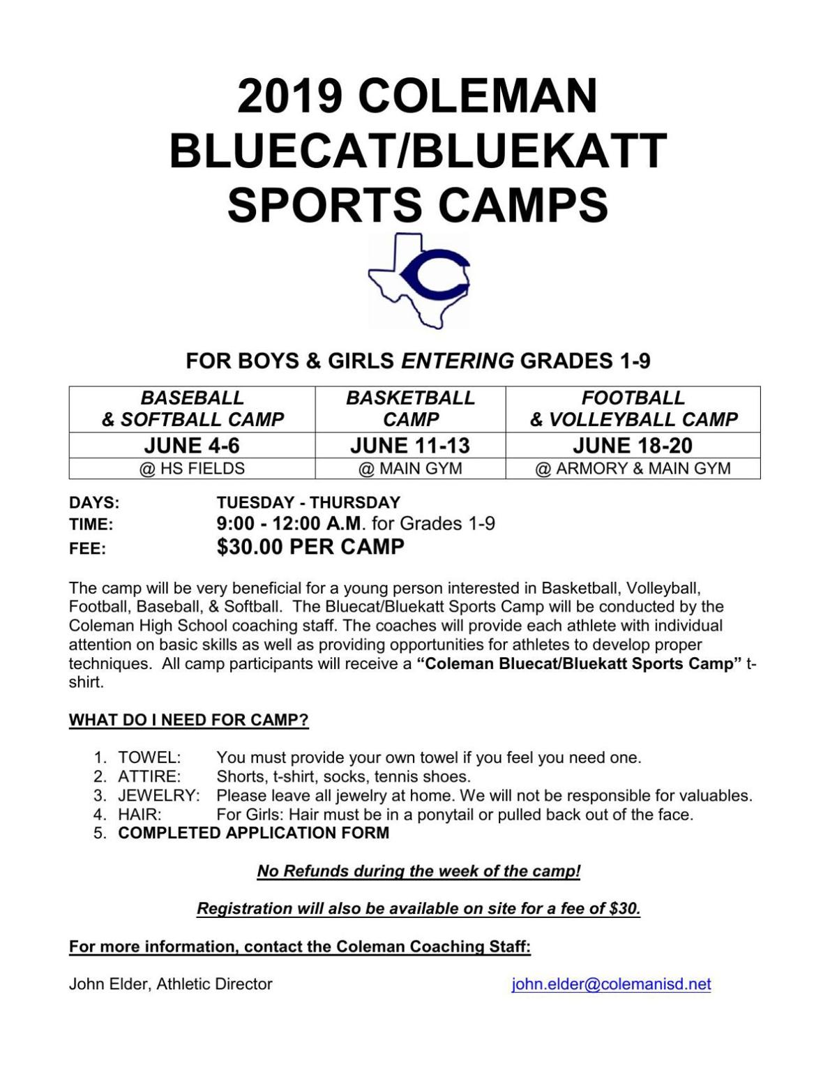 Cisd Sports Camps Flyer Registration Form Colemantoday Com