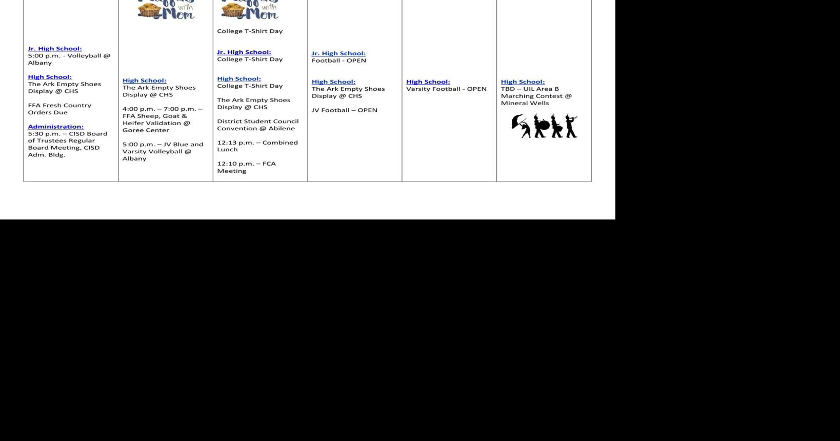 Coleman ISD Calendar for This Week News