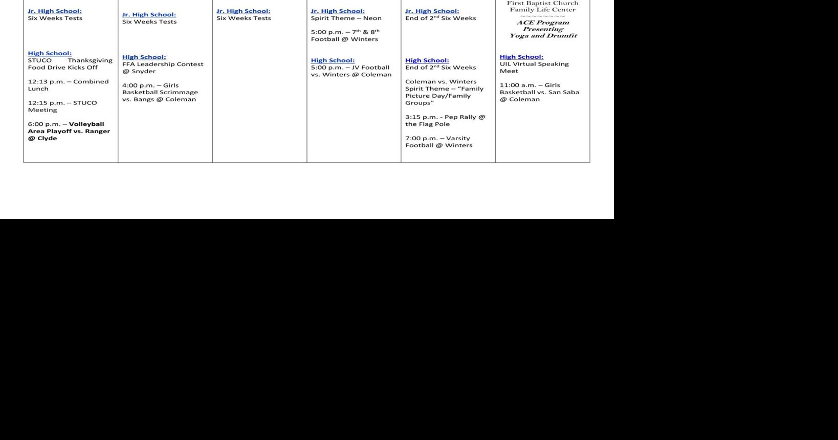 Coleman ISD Calendar for This Week News
