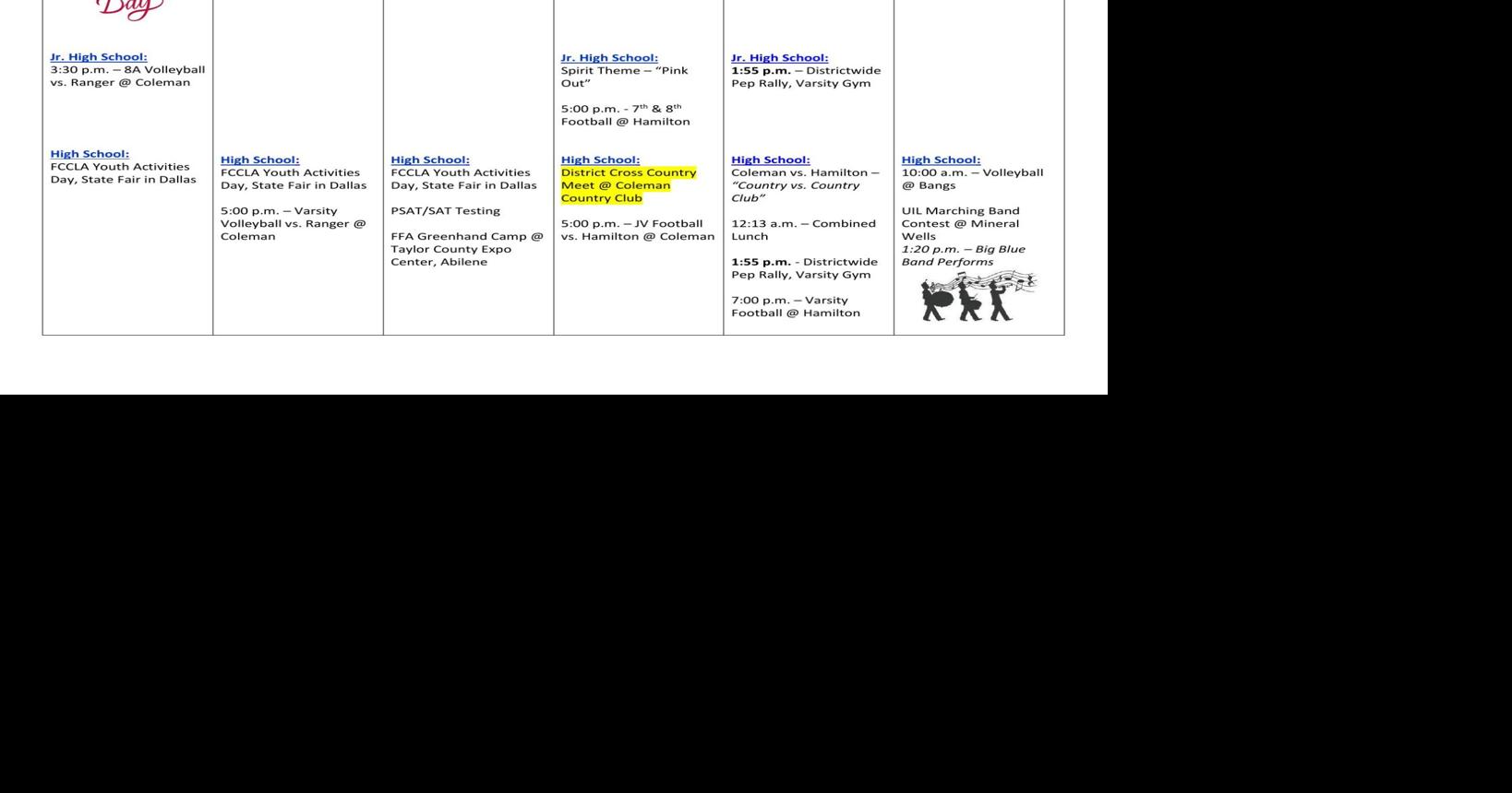 Coleman ISD Calendar for This Week News colemantoday com