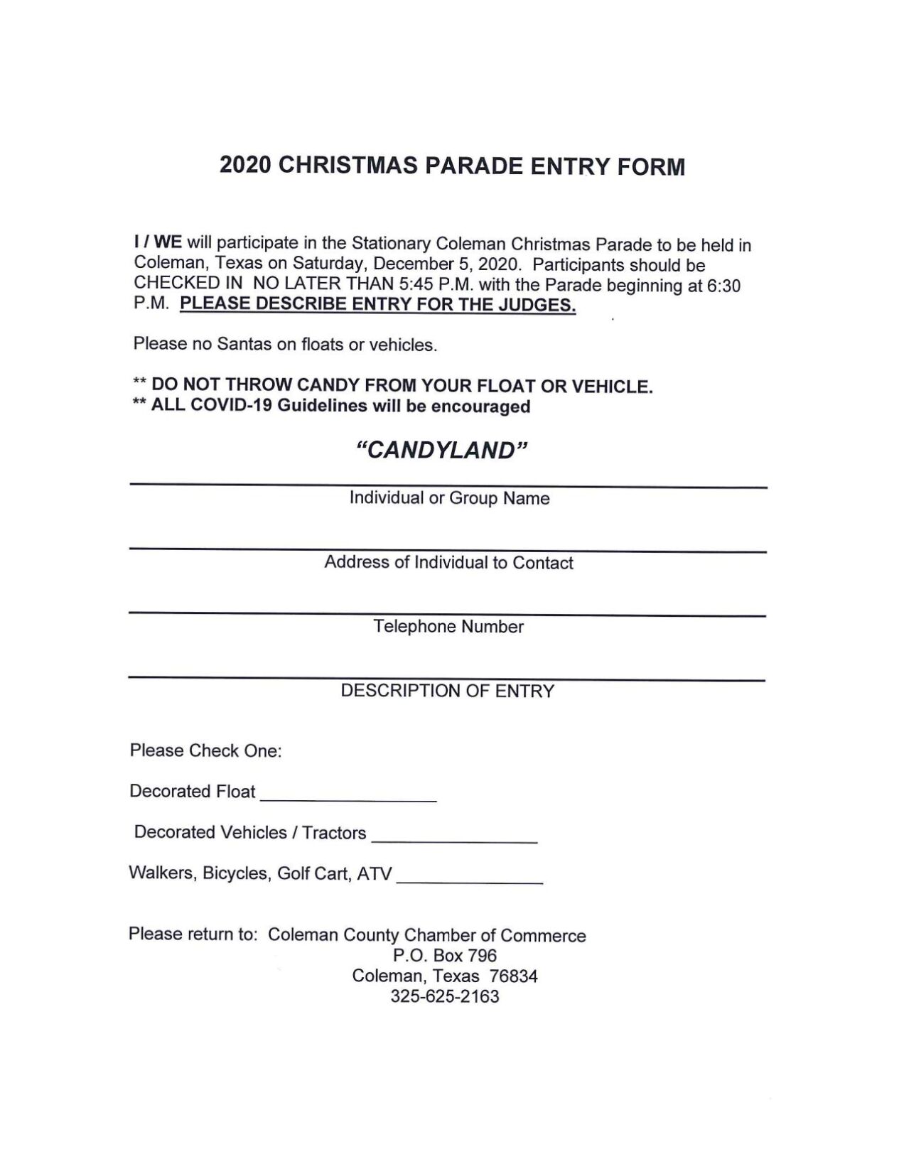 Christmas Parade FORM And INFORMATION Colemantoday