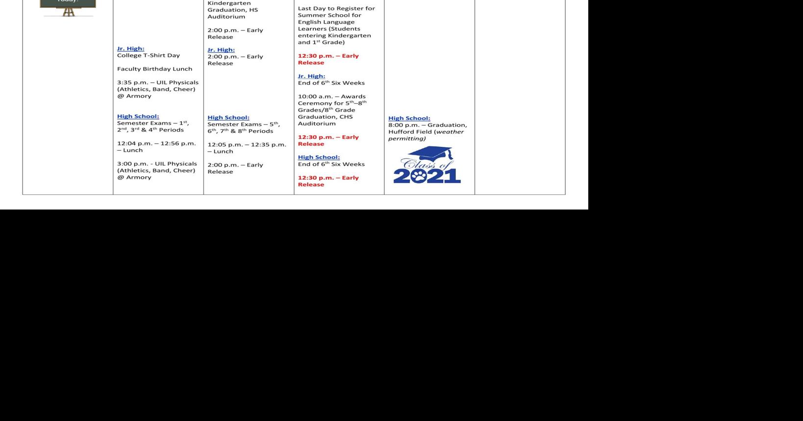 Coleman ISD Calendar for This Week
