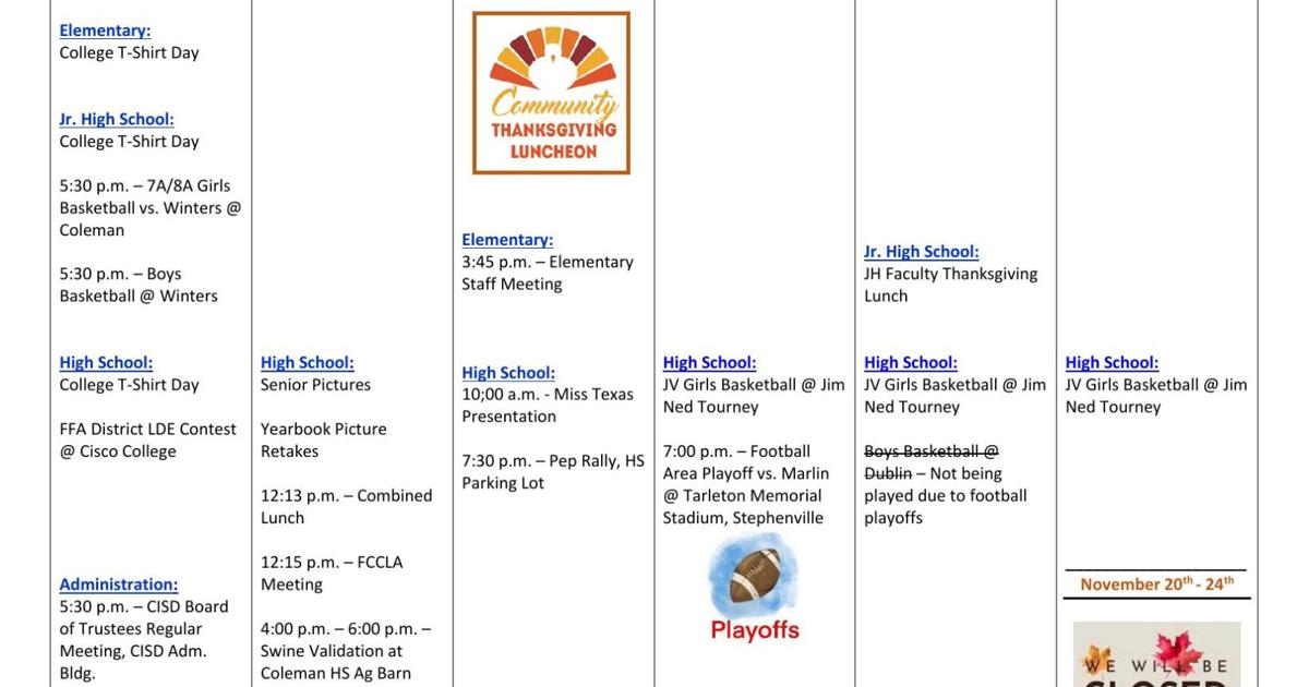 Coleman ISD Calendar for This Week | News | colemantoday.com coleman-isd-calendar-for-this-week-news-colemantoday-com
