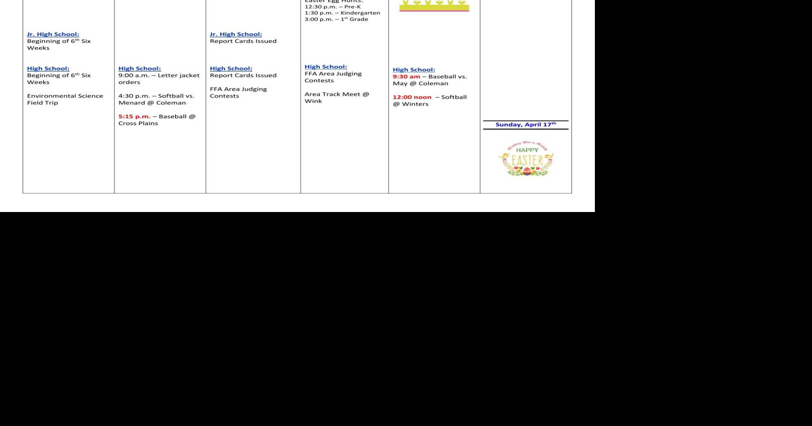 Coleman ISD Calendar for This Week News colemantoday com