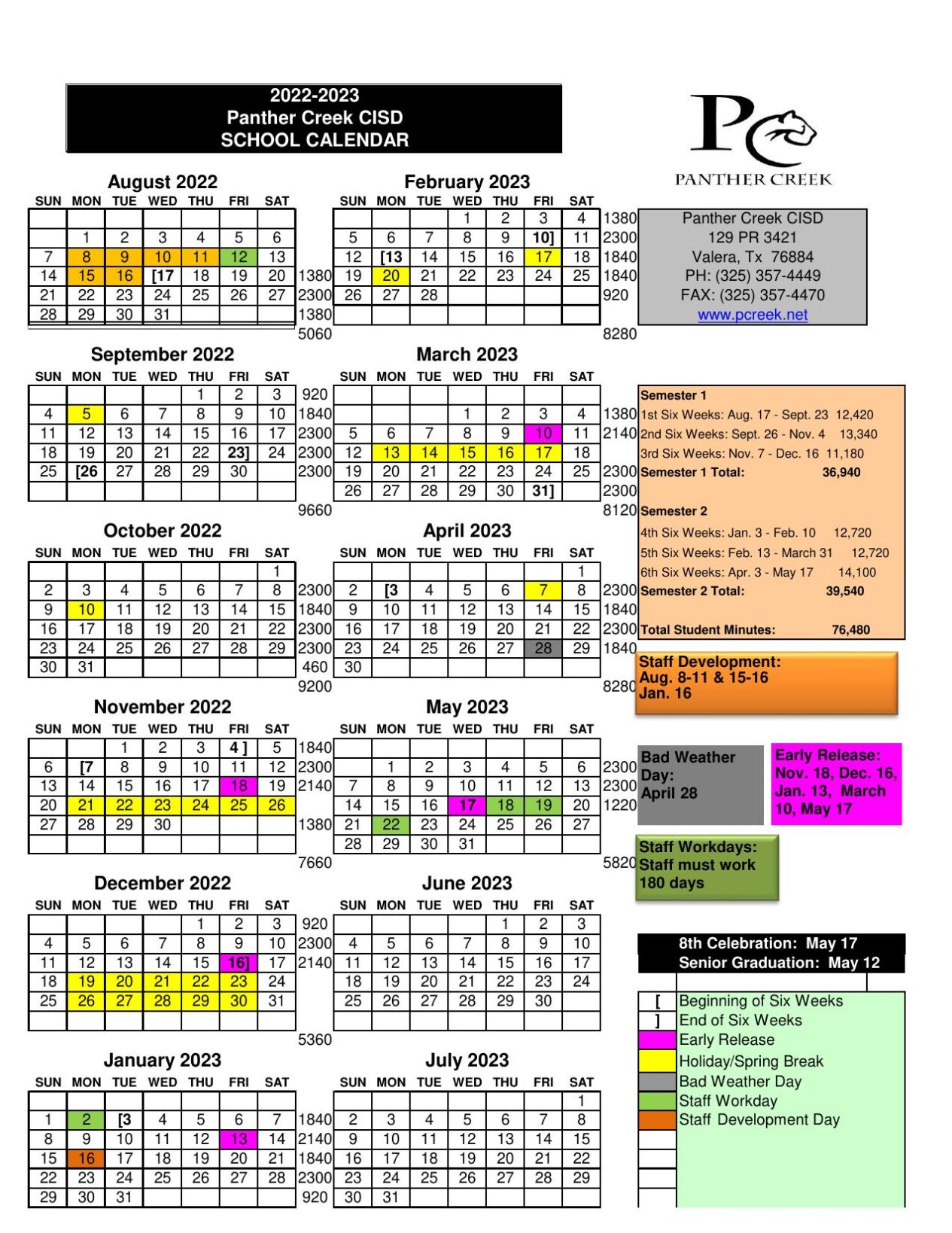 20222023 Panther Creek Calendar