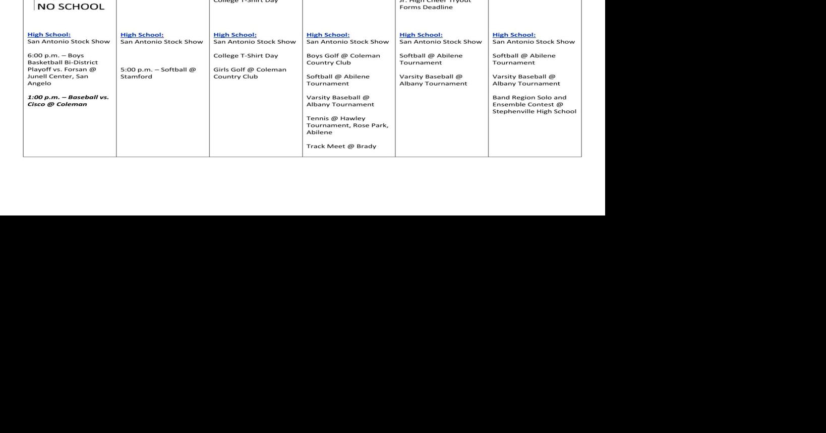 Coleman ISD Calendar for This Week News colemantoday com