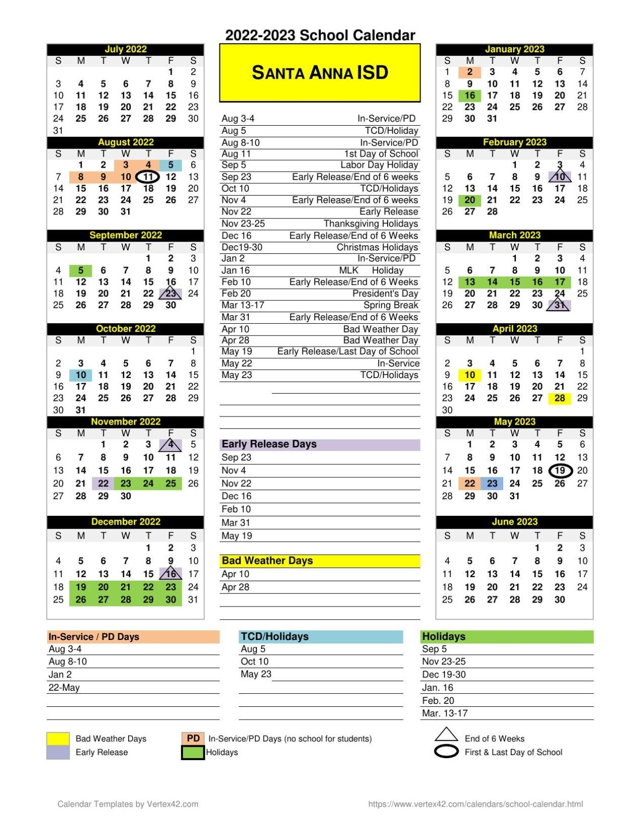 20222023 Santa Anna ISD Calendar