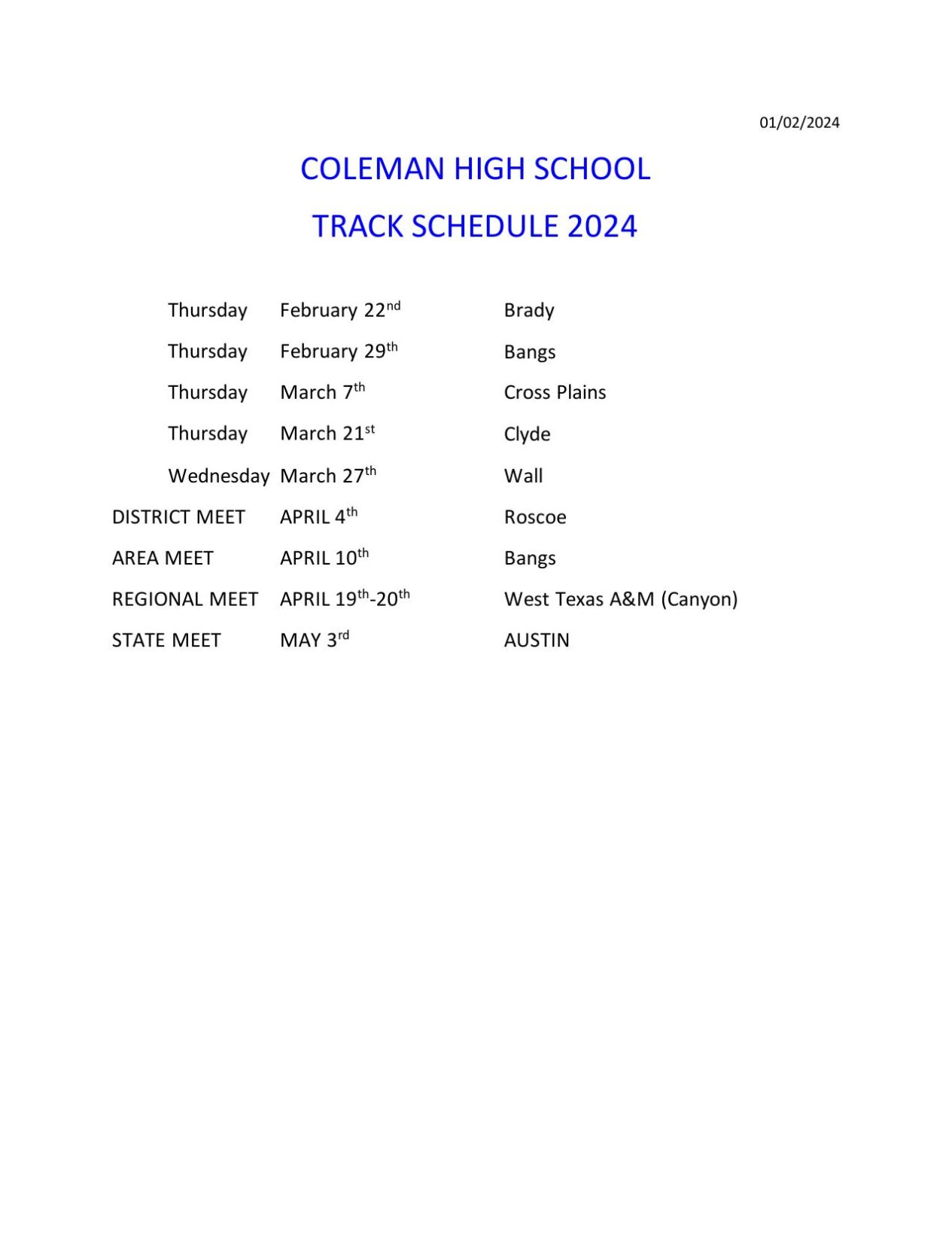 coleman-high-school-track-schedule-2024-colemantoday