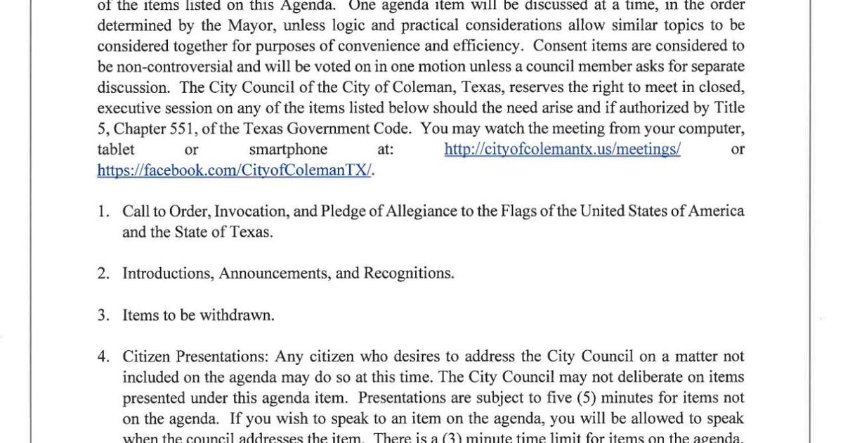 City Council Agenda Oct 3rd 2024 News Colemantoday City Council Agenda Oct 3rd 2024 News Colemantoday