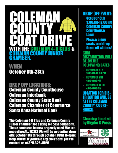 Coleman County Coat Drive Kick-off | Calendar | colemantoday.com