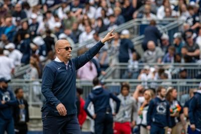 Head coach James Franklin directs players, acknowledges crowd during Blue-White game