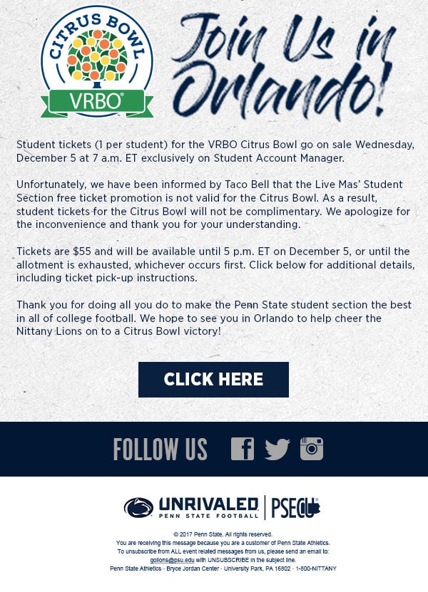Free Tickets Available For Students To >> Free Student Tickets Not Available For Citrus Bowl Penn State Free Tickets Available For Students To >> Free Student Tickets Not Available For Citrus Bowl Penn State