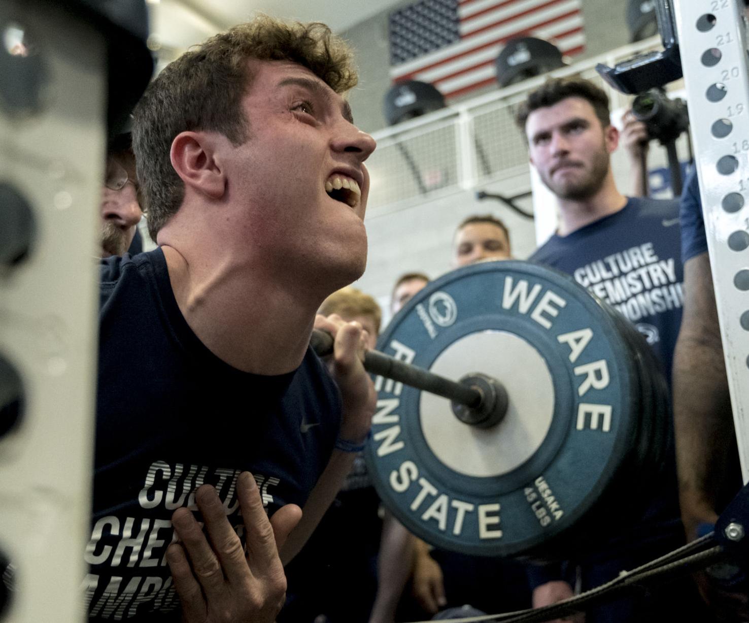 Penn State football maxes out squats during winter