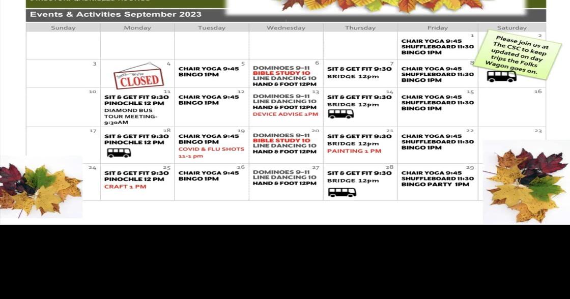 Collinsville Senior Center September Activity Calendar Arts