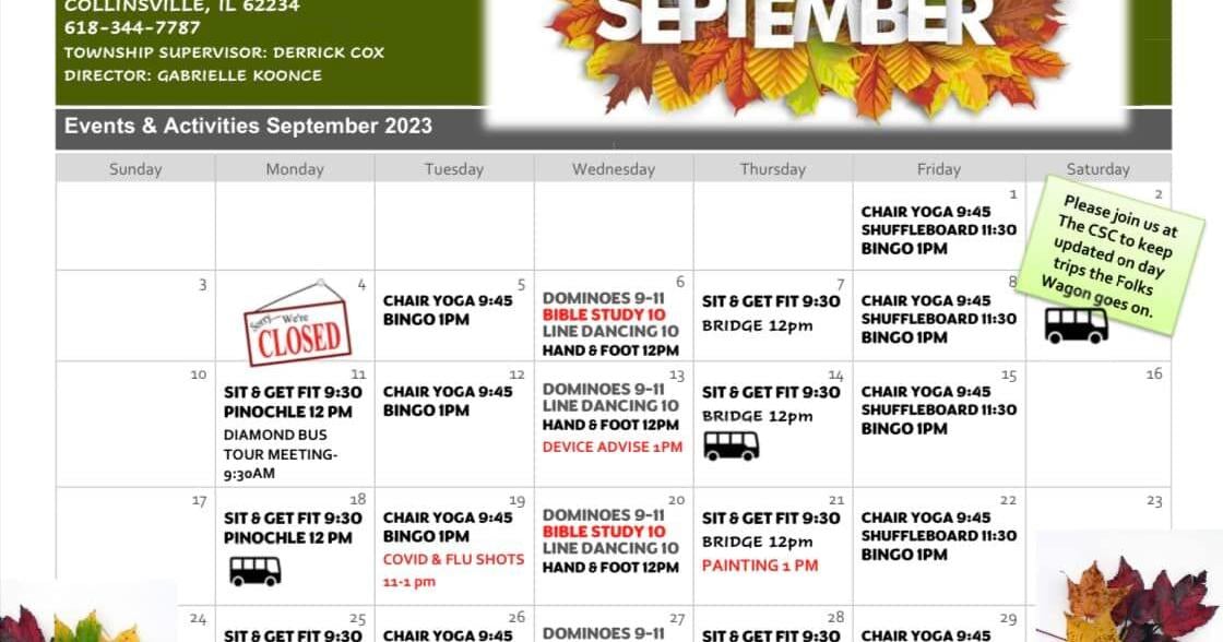 Collinsville Senior Center September Activity Calendar Arts Collinsville Senior Center September Activity Calendar Arts