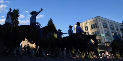 The Pikes Peak Range Riders are the grand finale at the end of the Pikes Peak or Bust Rodeo Parade in July 2019