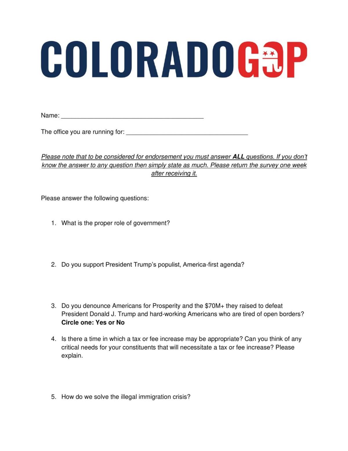 CO GOP Questionnaire