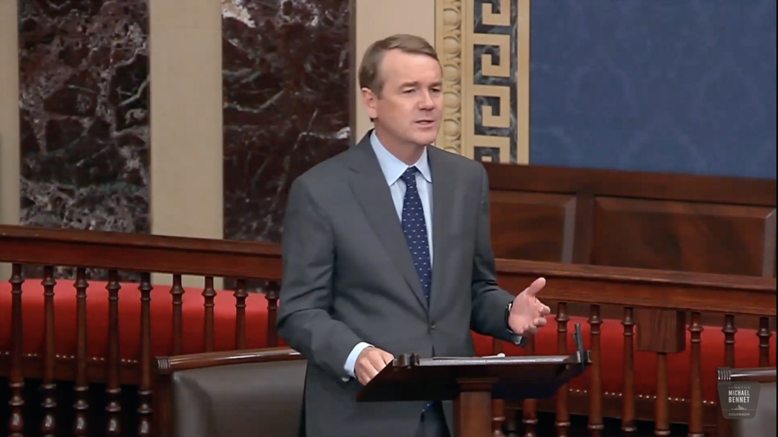 US Sen. Michael Bennet howls on the Senate floor about public lands leader